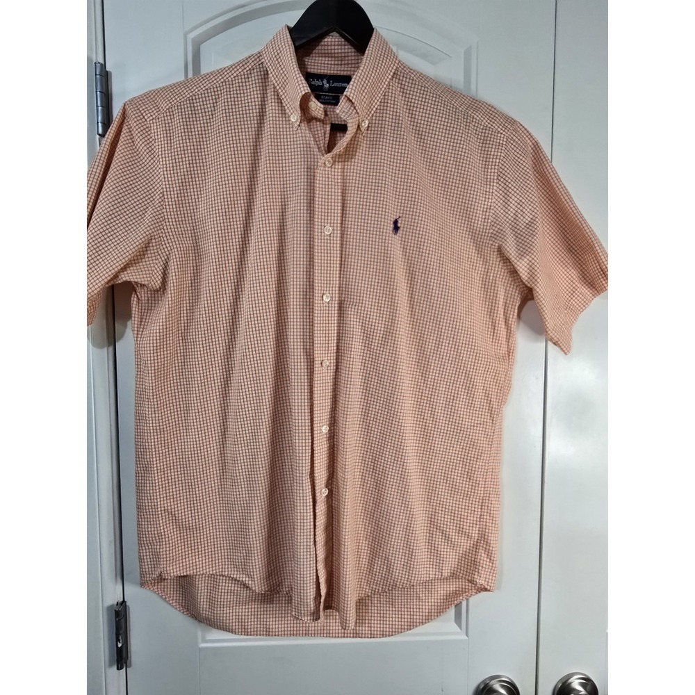 Ralph Lauren Blake Mens Medium‎ Orange Gingham Short Sleeve Button Down Shirt